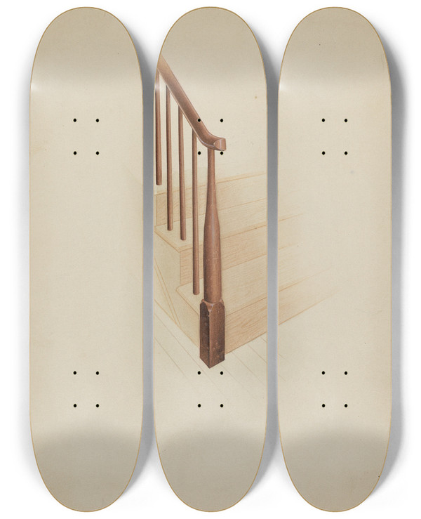 Triptych art skateboard deck of Anne Ger Shaker Newel Post by Anne Ger