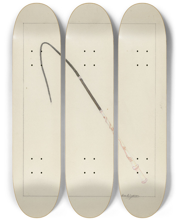 Triptych art skateboard deck of Columbus Simpson Carriage Whip by Columbus Simpson