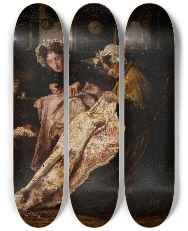 Triptych art skateboard deck of Alexander Hugo Bakker Korff The Seamstress by Alexander Hugo Bakker Korff (1824-1882)