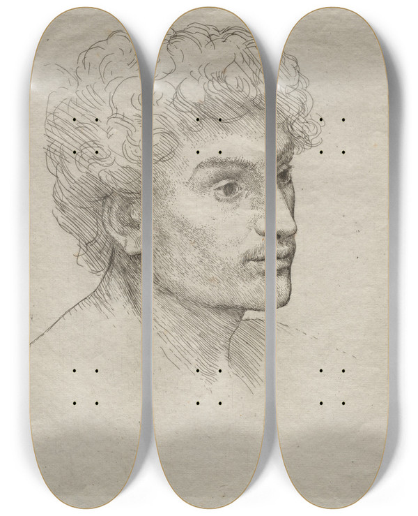Triptych art skateboard deck of Alphonse Legros Head Of A Young Man_1 by Alphonse Legros (1837-1911)