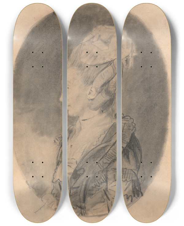 Triptych art skateboard deck of John Downman Portrait Of A Lady_1 by John Downman (1750-1824)