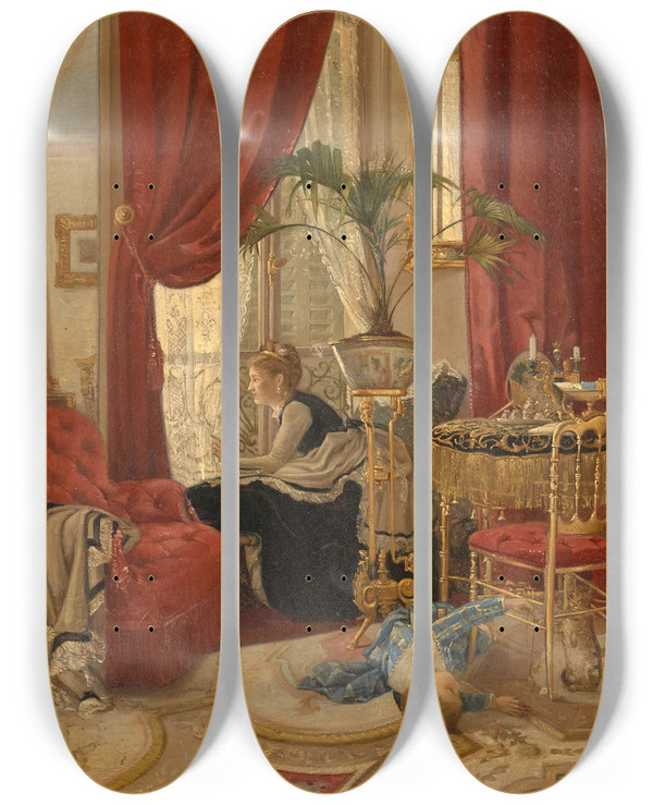 Triptych art skateboard deck of Numa Marzocchi De Bellucci Lattente by Numa Marzocchi De Bellucci