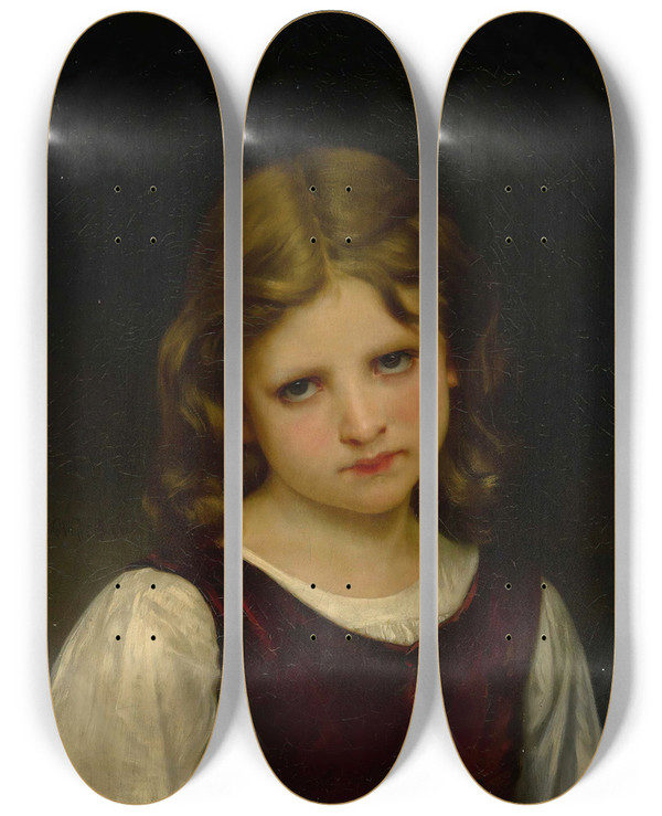 Triptych art skateboard deck of William Bouguereau Mignon by William Bouguereau (1825-1905)