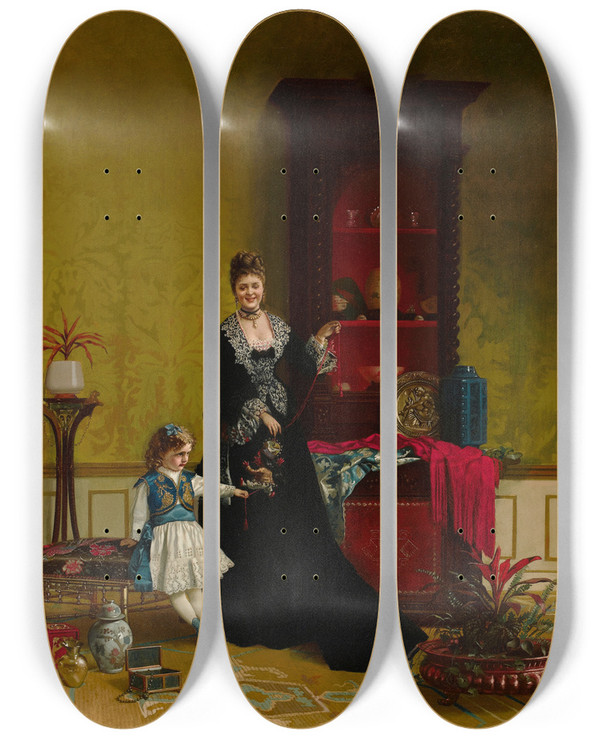 Triptych art skateboard deck of Edwin Howland Blashfield Mother And Child by Edwin Howland Blashfield (1848-1936)