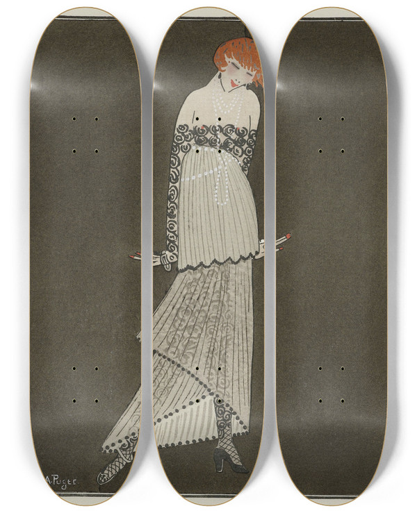 Triptych art skateboard deck of Simone A Puget Salom Robe Du Soir De Paul Poiret by Simone A Puget (19-20-)