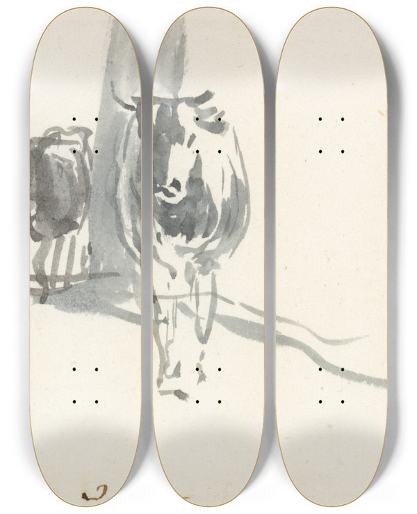 Triptych art skateboard deck of John Linnell Two Cows by John Linnell (1792-1882)