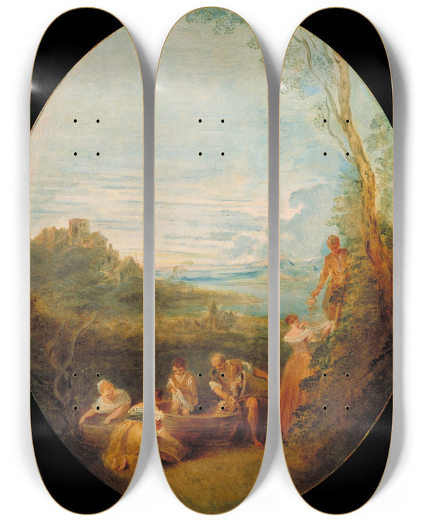 Triptych art skateboard deck of Jeanbaptiste Pater Springtime by Jean-Baptiste Pater (1695-1736)