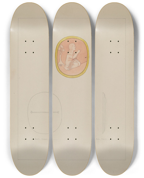 Triptych art skateboard deck of Frederick Jackson Cameo Brooch by Frederick Jackson