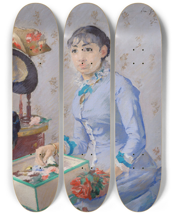 Triptych art skateboard deck of Eva Gonzals The Milliner by Eva Gonzales (1849-1883)