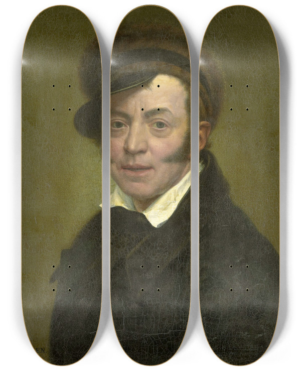 Triptych art skateboard deck of Jan Kamphuijsen Selfportrait by Jan Kamphuijsen (1760-1841)