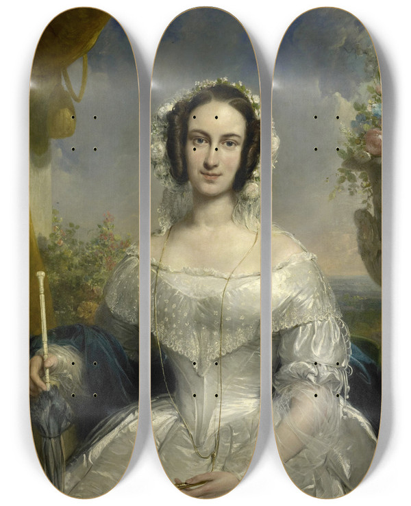 Triptych art skateboard deck of Jan Willem Pieneman Agatha Petronella Hartsen 181478 In Bruidstoilet Ter Gelegenheid Van Haar Huwelijk Met Jan Van Der Hoop Op 17 Maart 1841 by Jan Willem Pieneman (1779-1853)