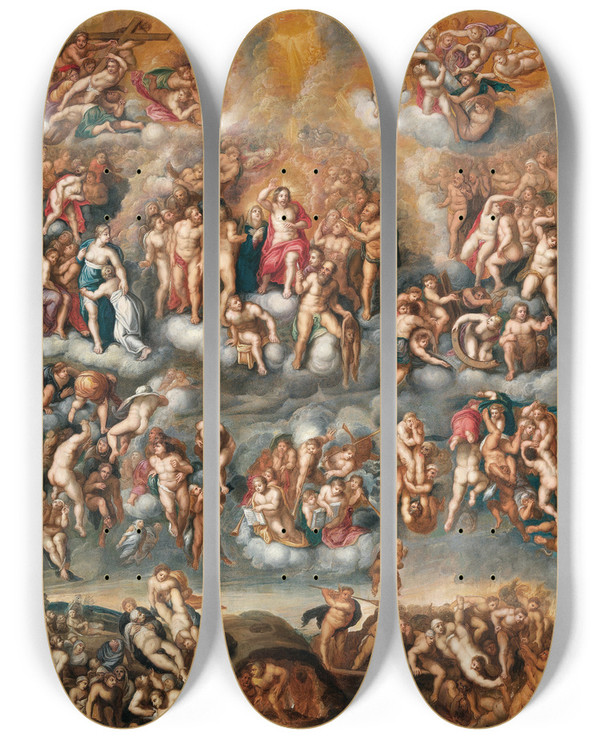 Triptych art skateboard deck of Flemish School The Last Judgment by Flemish School