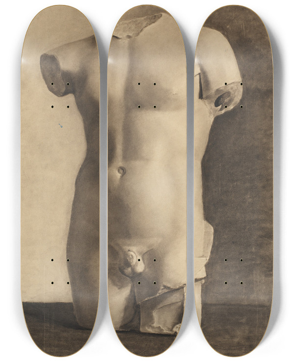 Triptych art skateboard deck of Joakim Skovgaard Tegning Efter Gips Af Antik Ynglingetorso by Joakim Skovgaard (1856-1933)