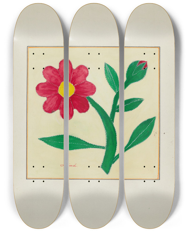 Triptych art skateboard deck of Cornelius Christoffels And Margaret Linsley Pieced Autograph Quilt 1 Piece_17 by Cornelius Christoffels And Margaret Linsley