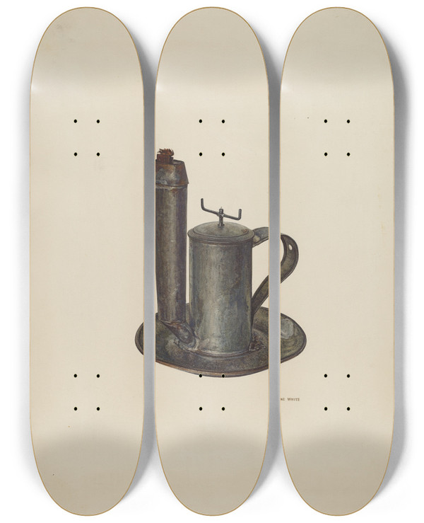 Triptych art skateboard deck of Wayne White Lard Lamp by Wayne White