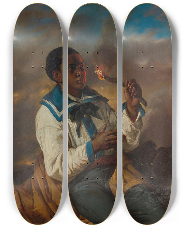 Triptych art skateboard deck of English School The Cigar Smoker by English School