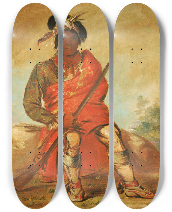 Triptych art skateboard deck of George Catlin Etehefixeco Deer Without A Heart A Chief by George Catlin (1796-1872)
