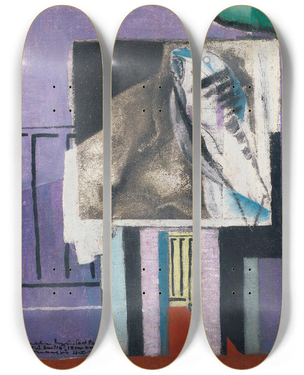 Triptych art skateboard deck of Louis Marcoussis Nature Morte Devant Le Balcon by Louis Marcoussis (1883-1941)
