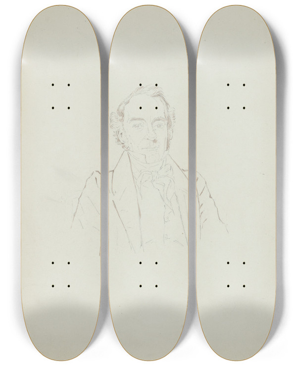 Triptych art skateboard deck of James Barton Longacre Unidentified Man_2 by James Barton Longacre (1794-1869)