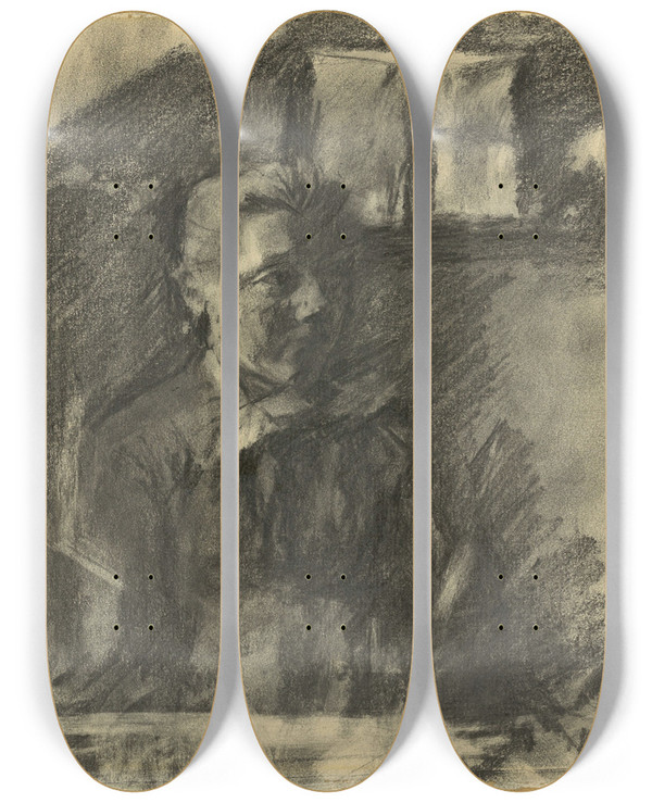 Triptych art skateboard deck of Wilhelm Leibl Bauernmdchen Am Fenster by Wilhelm Leibl (1844-1900)