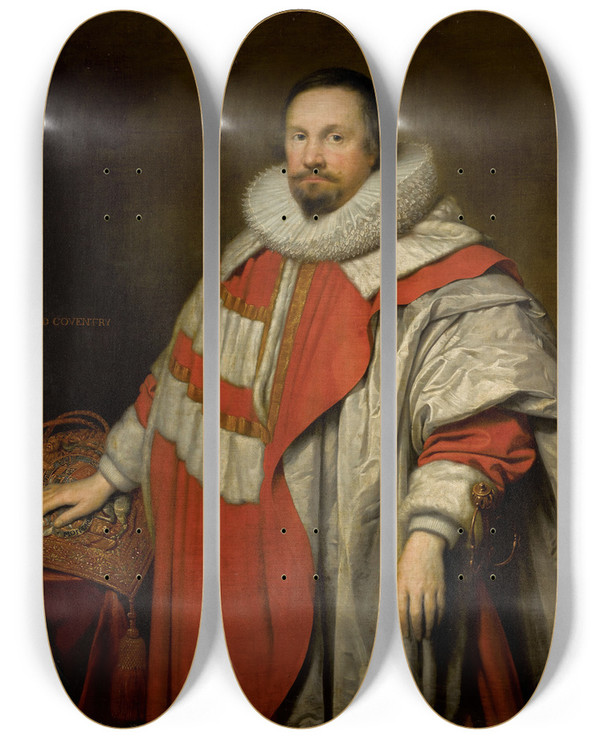 Triptych art skateboard deck of Cornelis Jonson Van Ceulen Portrait Of Thomas 1St Baron Coventry 15781640 Lord Keeper Of The Great Seal by Cornelis Johnson Van Ceulen (1593-1661)
