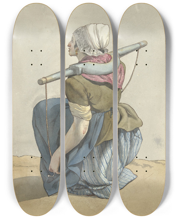 Triptych art skateboard deck of W Barthautz Zittende Vrouw Met Een Juk Op Haar Schouders by W Barthautz (18-19-)