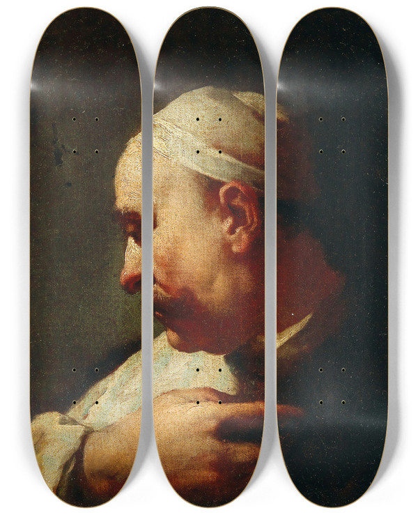Triptych art skateboard deck of Domenico Maggiotto Head Of A Levantine by Domenico Maggiotto (1713-1794)