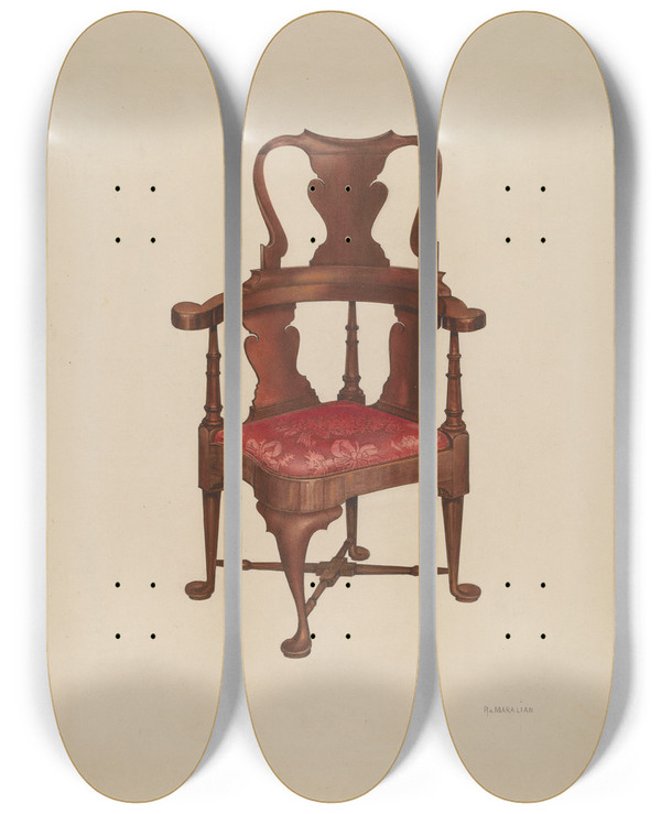 Triptych art skateboard deck of Arsen Maralian Roundabout Chair by Arsen Maralian