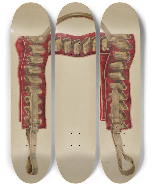 Triptych art skateboard deck of Grace Halpin Shawl Strap by Grace Halpin