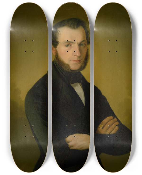 Triptych art skateboard deck of Jozef Boetech Klemens Portrait Of Podbrady Citizen A Jupp by Jozef Bozetech Klemens (1817-1883)