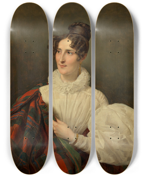 Triptych art skateboard deck of Ferdinand Georg Waldmller Dame In Weiem Kleid by Ferdinand Georg Waldmuller (1793-1865)