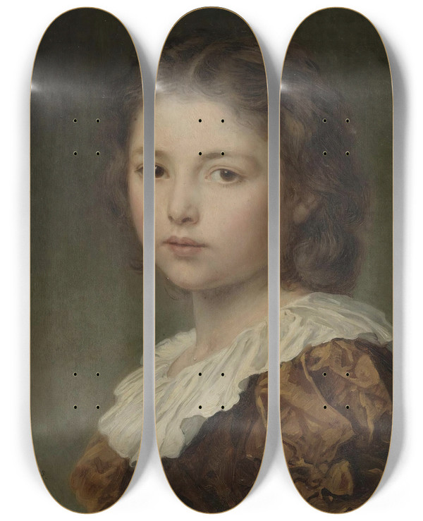 Triptych art skateboard deck of Ludwig Knaus Portrait Of A Young Girl by Ludwig Knaus (1829-1921)