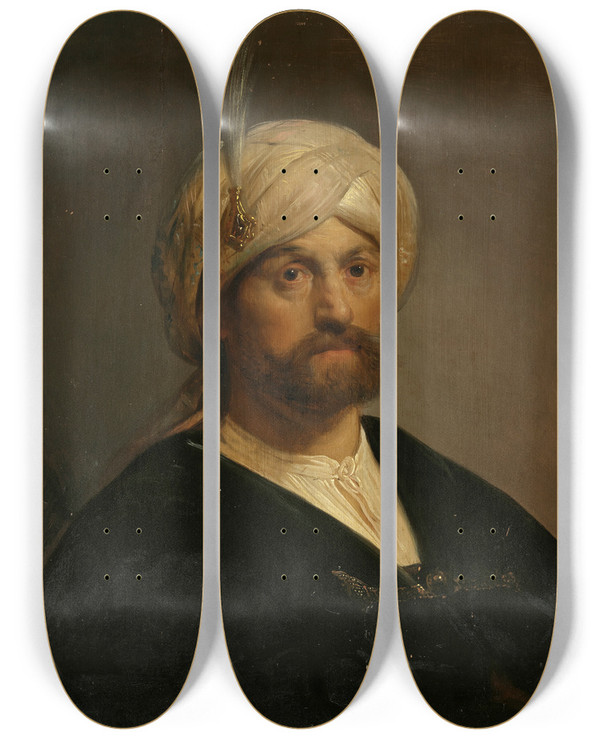 Triptych art skateboard deck of Pieter Fransz De Grebber Head Of A Man by Pieter Fransz De Grebber (1600-1652)