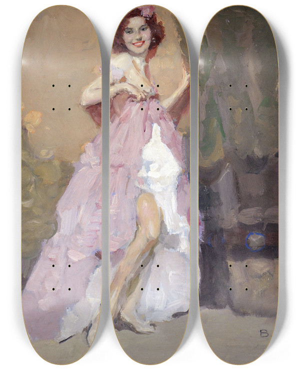 Triptych art skateboard deck of Brynolf Wennerberg Tnzerin Auf Der Bhne by Brynolf Wennerberg (1866-1950)