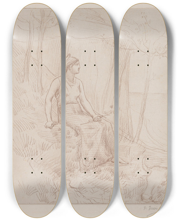 Triptych art skateboard deck of Pierre Puvis De Chavannes Normandy by Pierre Puvis De Chavannes (1824-1898)