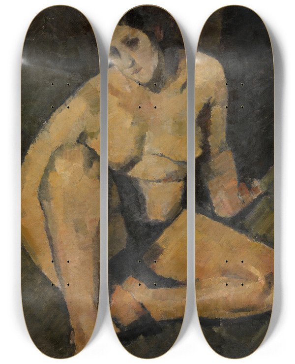 Triptych art skateboard deck of Ramah Seated Nude by Ramah (1887-1947)