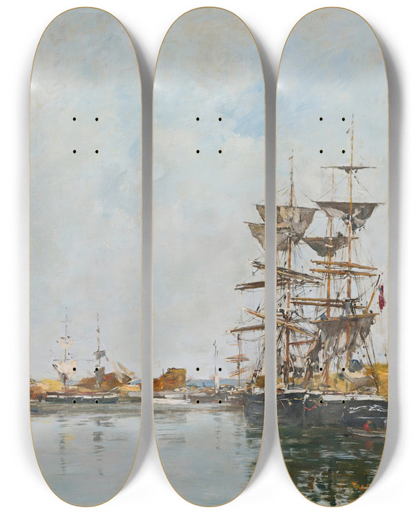 Triptych art skateboard deck of Eugne Boudin Deauville Le Basin by Eugene Boudin (1824-1898)