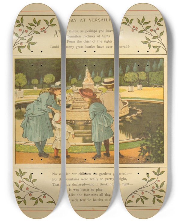 Triptych art skateboard deck of Ellen Elizabeth Houghton Abroad Pl27 by Ellen Elizabeth Houghton (1853-1922)