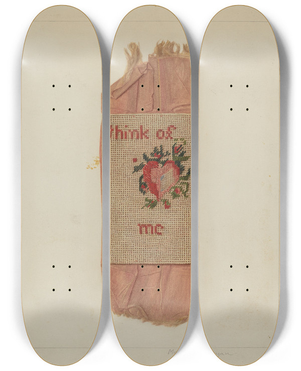 Triptych art skateboard deck of Manuel G Runyan Bookmark Valentine by Manuel G Runyan