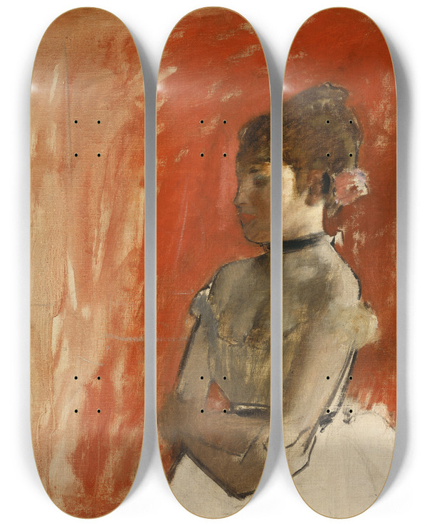 Triptych art skateboard deck of Edgar Degas Ballet Dancer With Arms Crossed by Edgar Degas (1834-1917)