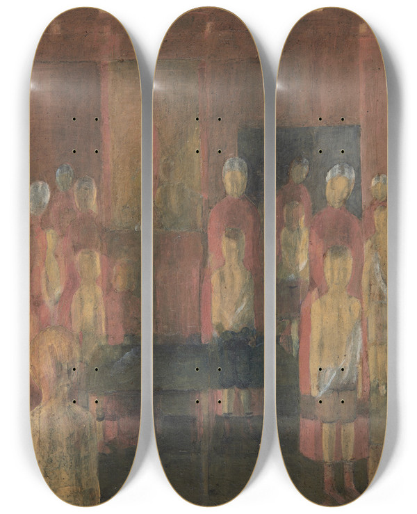 Triptych art skateboard deck of Otto Meyeramden Vaccination by Otto Meyer-Amden (1885-1933)