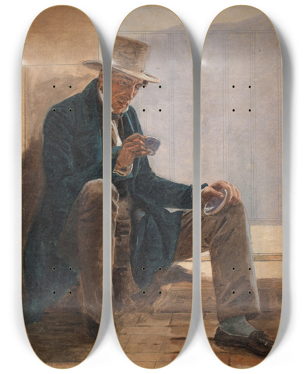 Triptych art skateboard deck of Constantin Hansen Martinus Rrbye by Constantin Hansen (1804-1880)