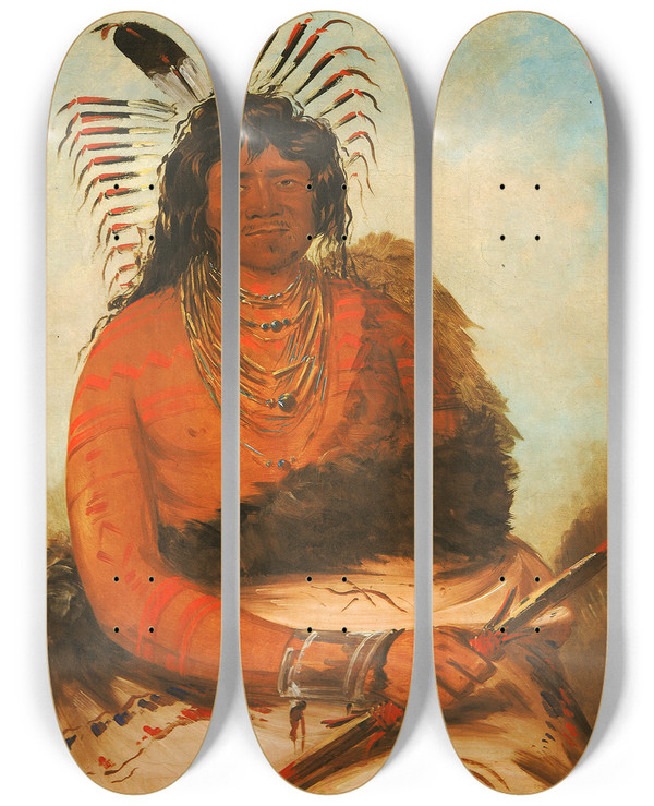 Triptych art skateboard deck of George Catlin Hhnee The Beaver A Warrior by George Catlin (1796-1872)