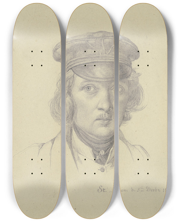 Triptych art skateboard deck of Christian Ernst Stlzel Selbstbildnis Des Knstlers by Christian Ernst Stolzel