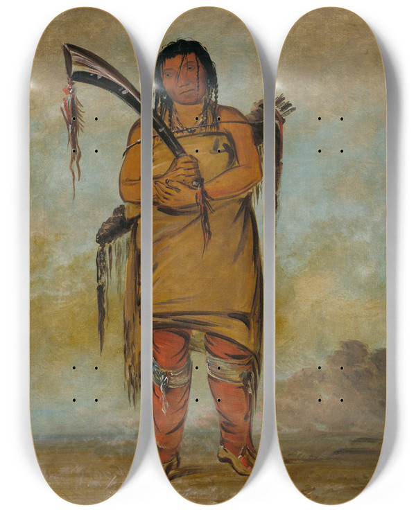 Triptych art skateboard deck of George Catlin Whchees A Brave by George Catlin (1796-1872)