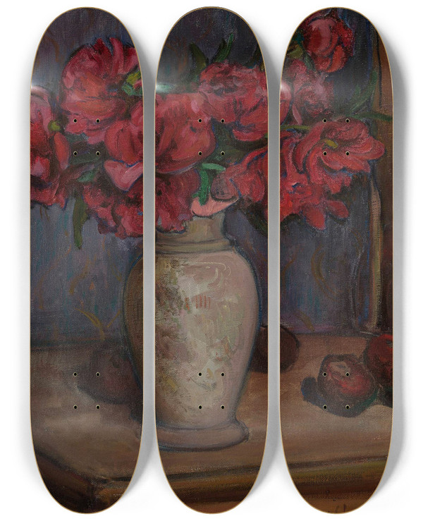 Triptych art skateboard deck of Wadysaw Lewiski Peonies by Wadysaw lewiski (1854-1918)