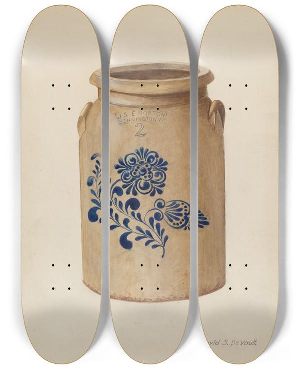 Triptych art skateboard deck of David S De Vault Churn by David S De Vault