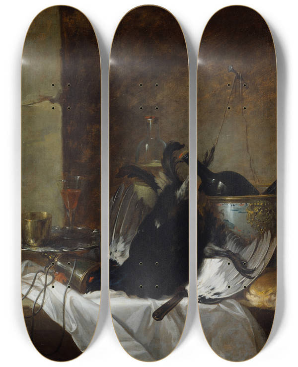 Triptych art skateboard deck of Pehr Hillestrm Still Life_1 by Pehr Hillestrom (1732-1816)