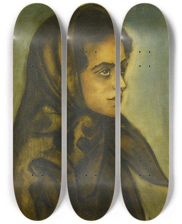 Triptych art skateboard deck of Francis Picabia Portrait De Femme by Francis Picabia (1879-1953)