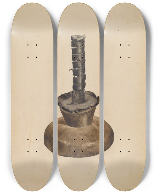 Triptych art skateboard deck of Howard Lumbard Candlestick by Howard Lumbard